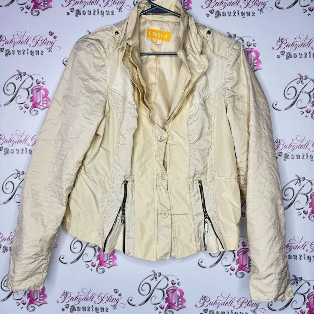 Crisca jacket coat zip up zipper cream white blazer style like new business vibe